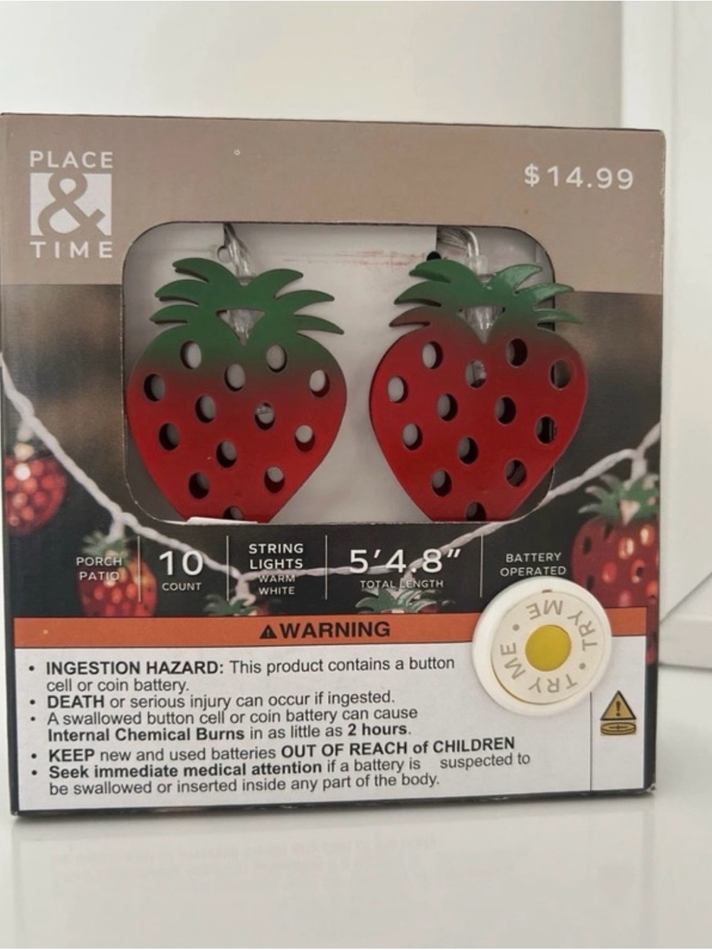 Place & Time Strawberry String Lights - Red & Green Decorative LED